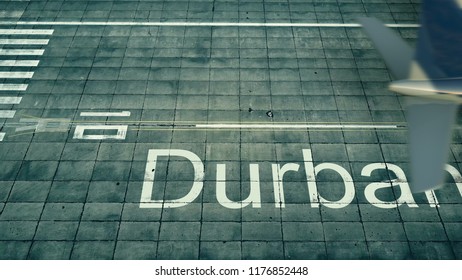 Aerial View Of An Airplane Arriving To Durban Airport. Travel To South Africa 3D Rendering