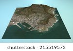 Aerial view of Cape Town and the map of the surrounding area in 3D  