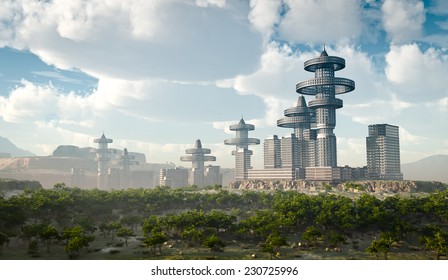 Aerial View Of Futuristic City