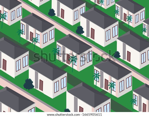 住宅や近隣の建物の複雑なイラストを見た空撮 新築中の住宅開発のコンセプト のイラスト素材