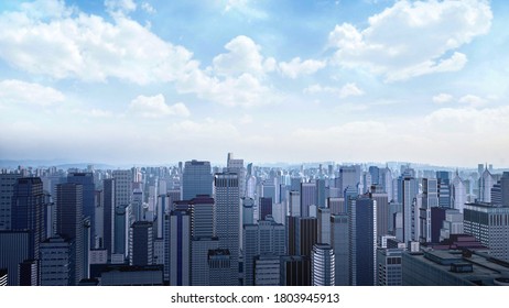 Aerial View Of Skyscrapers And Buildings In Skyline, Day Light Camera Moving Around Buildings 3D Rendering