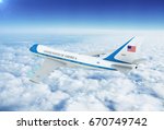 Aerial view of U.S. Air Force One Boeing 747 (VC-25) Aircraft. 3D Illustration.
