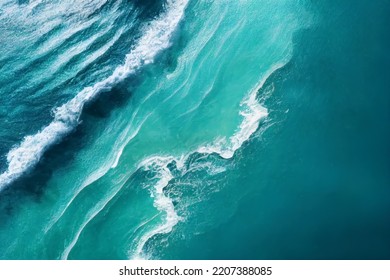 Aerial View To Waves In Ocean Splashing Waves