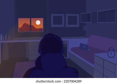 Aesthetic Lofi Man Work Home Stock Illustration 2207004289 | Shutterstock