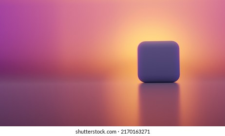 Aesthetic Night Neon Lights Behind A Smooth Cube Scene 3D Render.