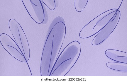 Aesthetic Purple Background With Seamless Leaf Pattern. Purple Watercolour Painting