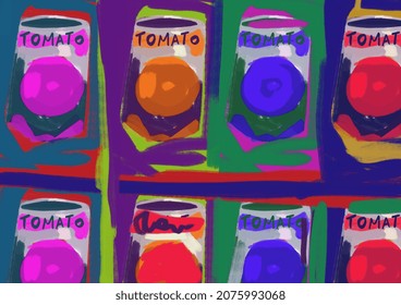 Aesthetic Tomato Duplicated In The Style Of Andy Warhol And Pop Art But With Grunge And Street Art Style, Mix-media Art, Pop-art. Energetic Painting With Intense Color. Illustration For Print 