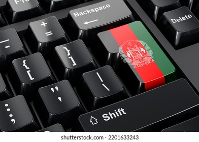 Afghan Flag Painted On Computer Keyboard. Online Business, Education In Afghanistan Concept. 3D Rendering