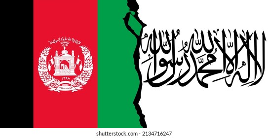 Afghanistan Vs Taliban On Going Conflict Representation with Flags and Crack between them. Modern flags crack backdrop (2)