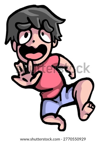 Afraid Cartoon Boy Panic Running Emotional Expression Illustration