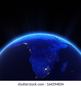 Africa City Lights At Night. Elements Of This Image Furnished By NASA