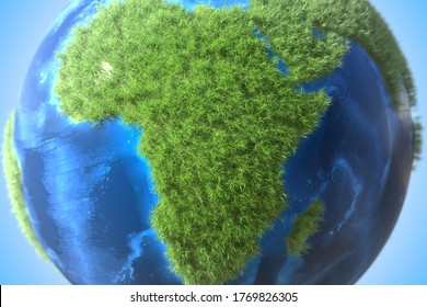 Africa continent covered with green grass on the globe. Zero waste sustainable development related conceptual 3D rendering