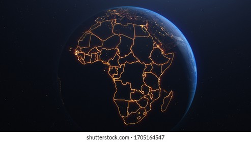 Africa Countries Outline Map From Space, Globe Planet Earth From Space, 3d Illustration