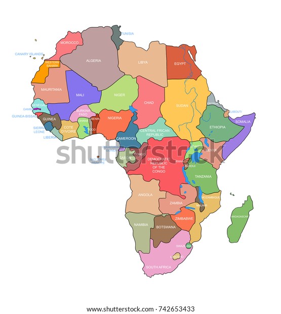 Africa Map Countries Name On Stock Illustration 742653433