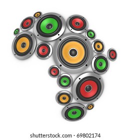 Africa Music Continent - Many Loudspeakers Forming The Shape Of The African Continent