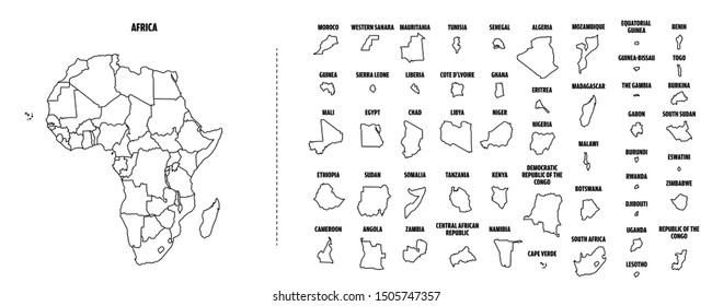 Africa Outline Map With Each Country Isolated. 