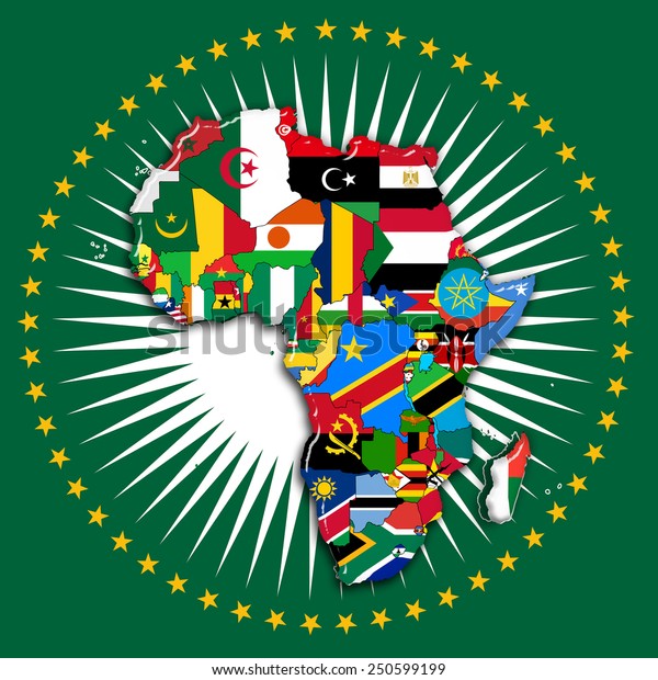 Africa,continent, flags,\
map and africa Union\
flag