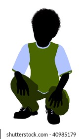 African American Boy Silhouette On A White Background