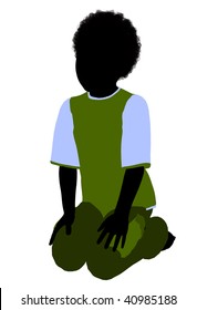 African American Boy Silhouette On A White Background