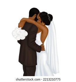 african american couple, african american groom, african american bride, wedding bouquet, watercolor, hand drawn, wedding invitation, wedding dress,  happiness, love, wedding, couple, bride, happy, gr - Powered by Shutterstock