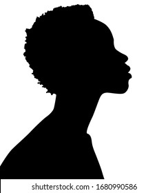 African American Female, African Profile Picture, Silhouette. From The Side With Short Hair