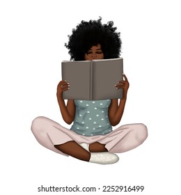 African American Girl Reading A Book Hand Drawn Illustration	 - Powered by Shutterstock