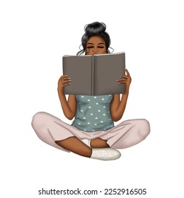 African American Girl Reading A Book Hand Drawn Illustration	 - Powered by Shutterstock