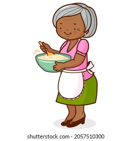 African American Grandma Holding A Bowl And Cooking.