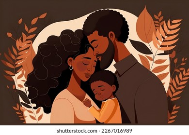 African American Happy Family. Father hugging his wife and his child. Vector illustration - Powered by Shutterstock