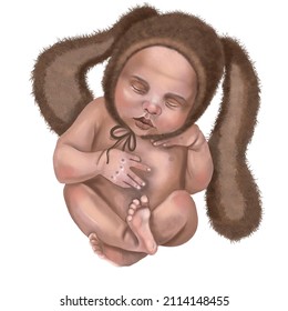 African American infant sleeping. Watercolor illustration of a newborn baby. - Powered by Shutterstock