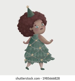 
african american little girl dancing in christmas tree dress on isolated gray background - Powered by Shutterstock