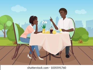 African american Man and woman dinner in a restaurant. Lovers couple cartoon  illustration. - Powered by Shutterstock