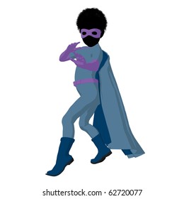 African American Super Hero Boy Silhouette On A White Background