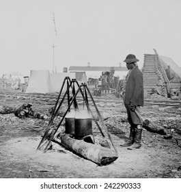 African American Union army cook at work at City Point, Virginia during the Richmond-Petersburg Campaign, fought from June 1864, to March 1865.