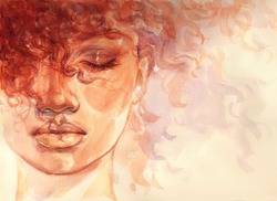 African American Woman. Beauty Illustration. Watercolor Painting
