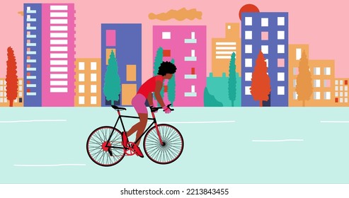 African American woman cyclists is riding bicycle in the summer empty city - Powered by Shutterstock