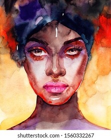 African American Woman. Fashion Illustration. Watercolor Painting
