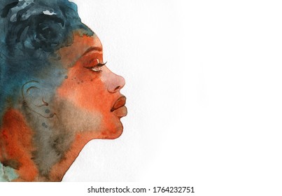 African American Woman. Illustration. Watercolor Painting
