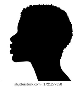 African American Woman, African Profile Picture, Silhouette. Girl From The Side With Very Short Hair. Silhouette