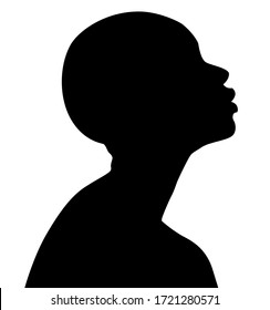 African American Woman, African Profile Picture, Silhouette. Girl From The Side Without Hair With A Shaved Head, A Bald Head. Silhouette