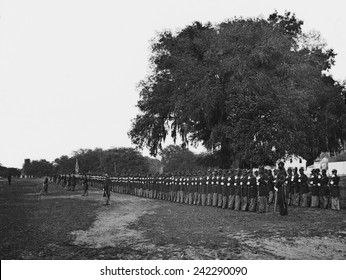 African Americans soldiers of the 29th Regiment from Connecticut perform drill at Beaufort, South Carolina in 1864. Photo by Sam A. Cooley.