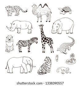 African Animals Line Illustrations Set