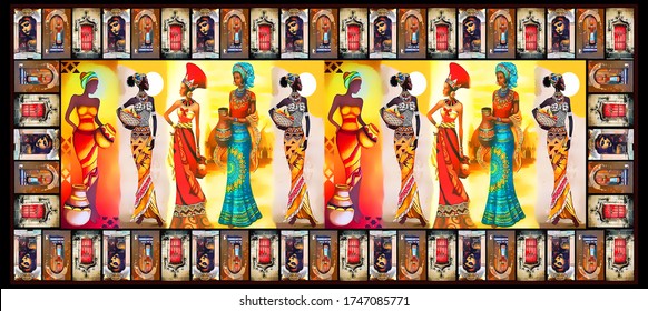 African art beauty digital printed textile dupatta design. carpet pattern.  