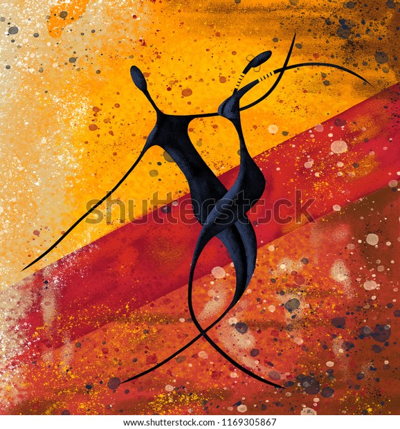 African couple dance on the floor digital mural painting canvas artwork.