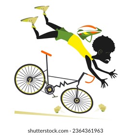 African cyclist falling down from the bicycle. 
Cycling young African man falling down from the bicycle. Isolated on white background
 - Powered by Shutterstock