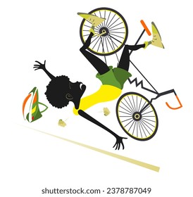 African cyclist falling down from the bicycle. 
Cycling young African man falling down from the bicycle. Isolated on white background
 - Powered by Shutterstock