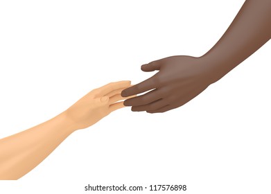 African Hand Reaching Down To Help An White Hand