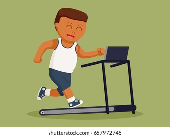 African Healthy Fat Man Run On A Tread Mill