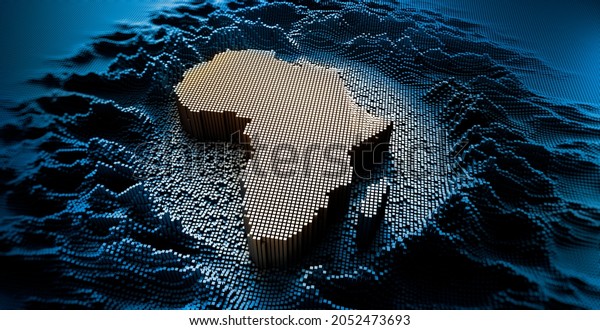 African map in a digital raster micro\
structure - 3D\
illustration
