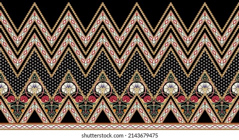 African Mayan aztec ethnic pattern with knitted border ornament batik woven tapestry floral motifs textile woolen seamless print